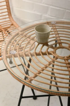 Rattan Beistelltisch Hacienda Natur Bambusoptik In/Outdoor Glas 60cm-Vintagehaus Sale