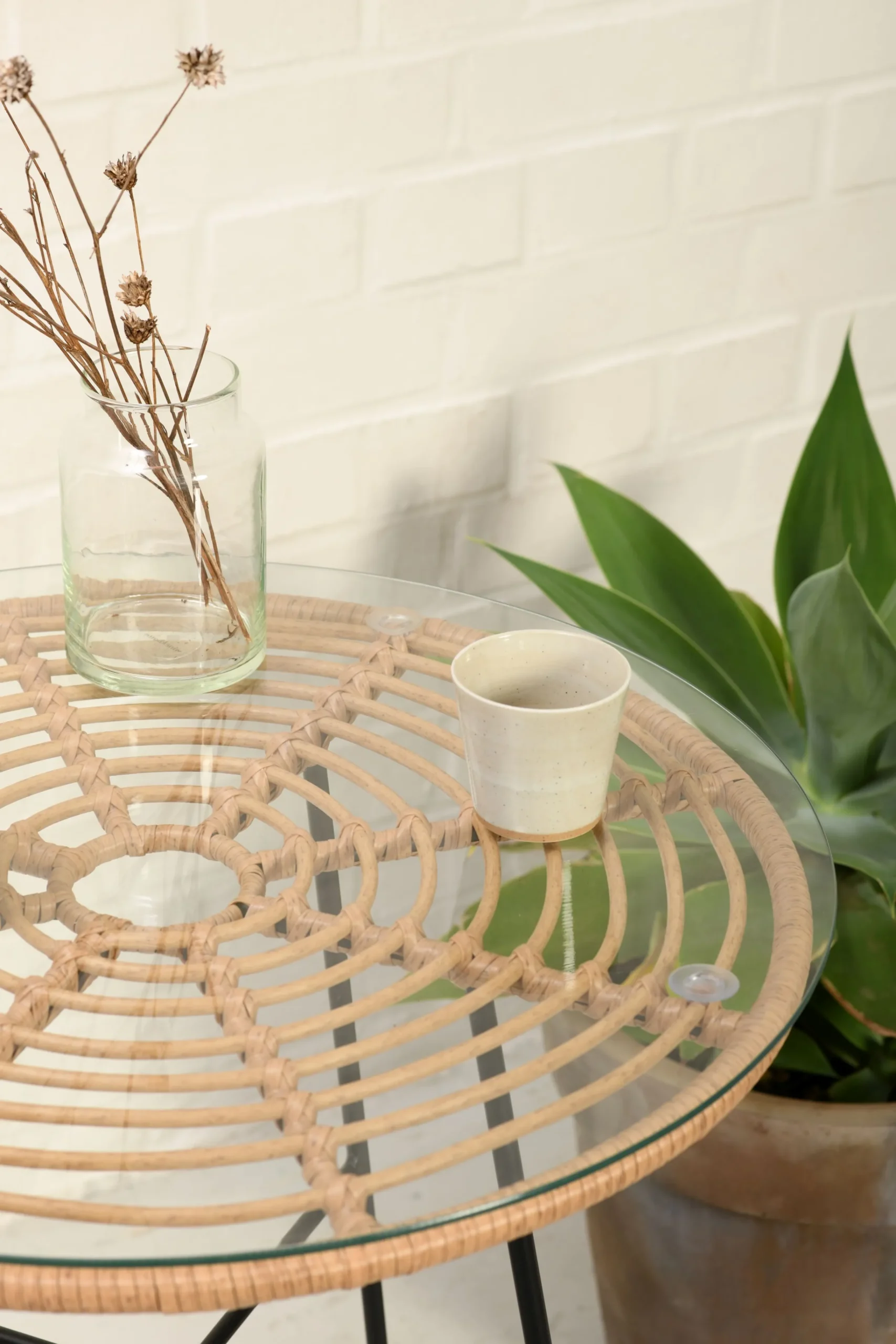 Rattan Beistelltisch Hacienda Natur Bambusoptik In/Outdoor Glas 60cm-Vintagehaus Sale