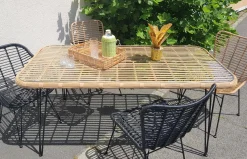 Rattan Esstisch 180/90 Hacienda Natur Bambusoptik In/Outdoor Glasplatte-Vintagehaus Discount