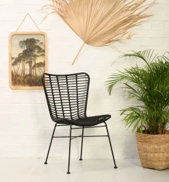 Rattanstuhl Esszimmerstuhl Hacienda PE-Rattan Butterfly In/Outdoor Schwarz-Vintagehaus Sale