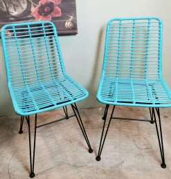 Rattanstuhl Esszimmerstuhl Hacienda Vela PE-Rattan In/Outdoor Türkis 2er Set-Vintagehaus Hot