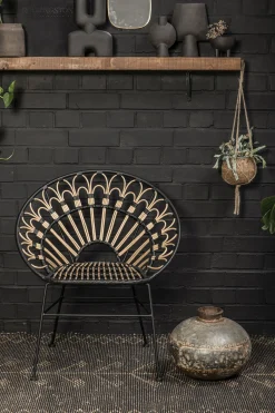Rattanstuhl Esszimmerstuhl Hacienda PE-Rattan Peacock In/Outdoor Black/Natur-Vintagehaus Sale