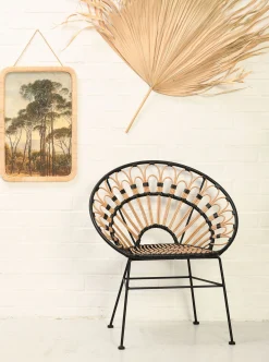 Rattanstuhl Esszimmerstuhl Hacienda PE-Rattan Peacock In/Outdoor Black/Natur-Vintagehaus Sale