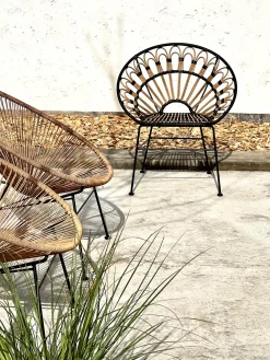 Rattanstuhl Esszimmerstuhl Hacienda PE-Rattan Peacock In/Outdoor Black/Natur-Vintagehaus Sale