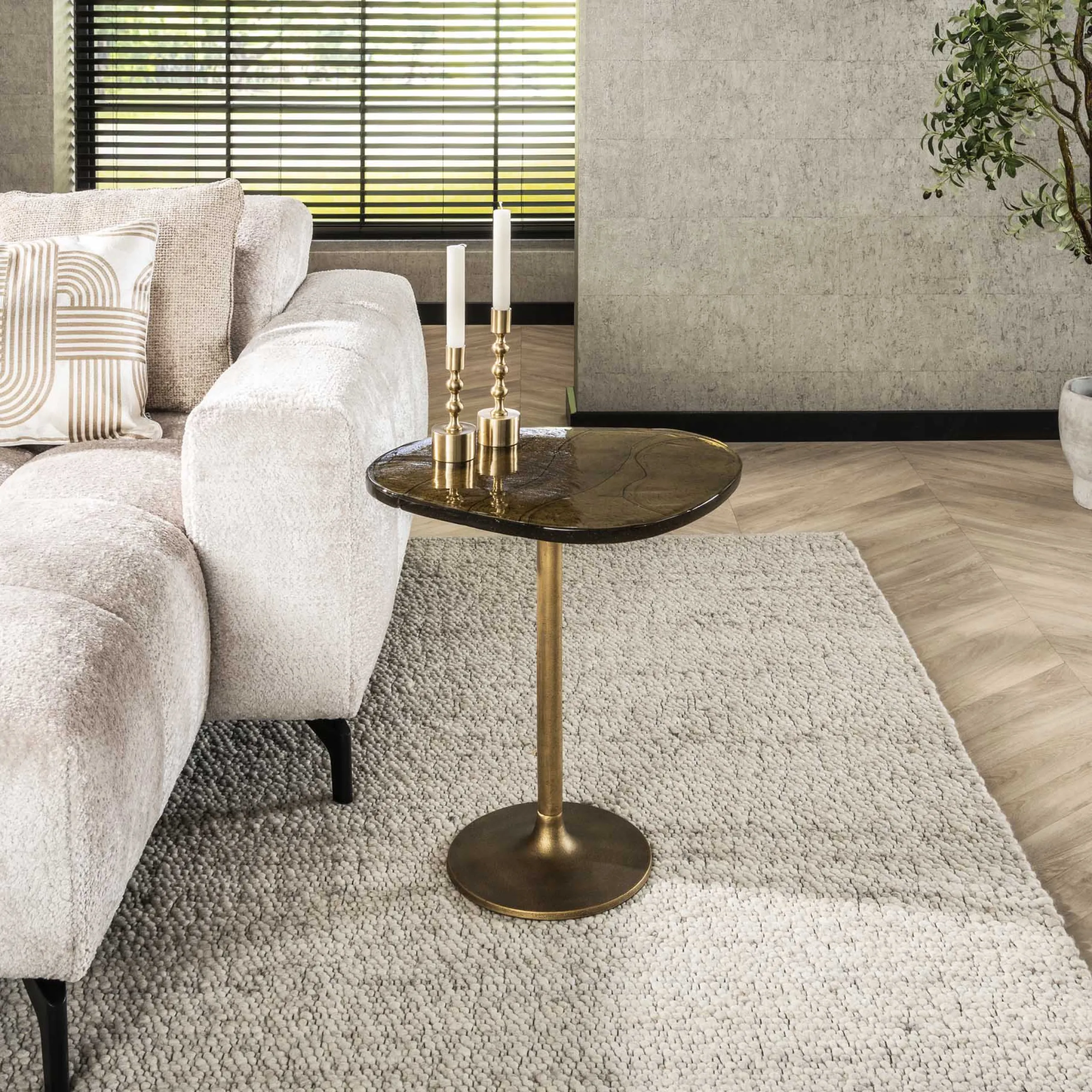 Retro Beistelltische Eclipse Glas Metall Antik-Gold M-Vintagehaus