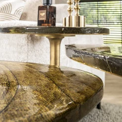 Retro Beistelltische Eclipse Glas Metall Antik-Gold M-Vintagehaus