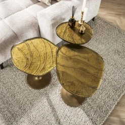 Retro Beistelltische Eclipse Glas Metall Antik-Gold M-Vintagehaus