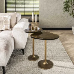 Retro Beistelltische Eclipse Glas Metall Antik-Gold M-Vintagehaus