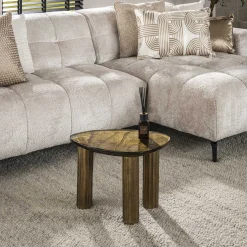 Retro Beistelltische Eclipse Glas Metall Dreibeinig Antik-Gold S-Vintagehaus