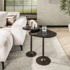 Retro Beistelltische Eclipse Glas Metall Antik-Kupfer L-Vintagehaus Hot