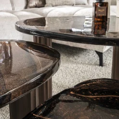 Retro Beistelltische Eclipse Glas Metall Dreibeinig Antik-Kupfer S-Vintagehaus Sale