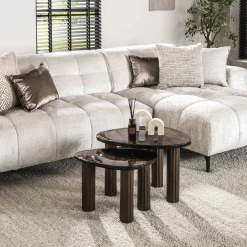 Retro Beistelltische Eclipse Glas Metall Dreibeinig Antik-Kupfer S-Vintagehaus Sale