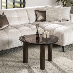 Retro Beistelltische Eclipse Glas Metall Dreibeinig Antik-Kupfer L-Vintagehaus Online