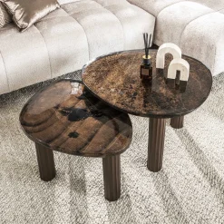 Retro Beistelltische Eclipse Glas Metall Dreibeinig Antik-Kupfer L-Vintagehaus Online