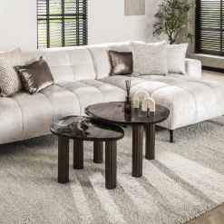 Retro Beistelltische Eclipse Glas Metall Dreibeinig Antik-Kupfer M-Vintagehaus Best