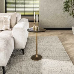 Retro Beistelltische Eclipse Glas Metall Antik-Gold L-Vintagehaus