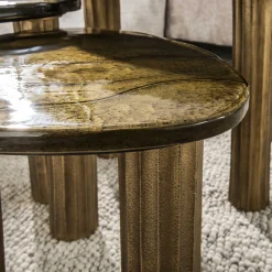 Retro Beistelltische Eclipse Glas Metall Dreibeinig Antik-Gold M-Vintagehaus