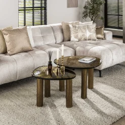 Retro Beistelltische Eclipse Glas Metall Dreibeinig Antik-Gold M-Vintagehaus