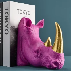 Retro Buchstützen Set Pop-Art Nashorn Pink Gold-Vintagehaus Accessoires Best