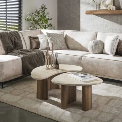 Retro Couchtisch 2er Set Romano Travertin Keramik Organic Shape-Vintagehaus Clearance