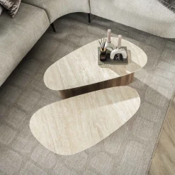 Retro Couchtisch Nierentische 2er Set Romano Travertin Keramik-Vintagehaus Online