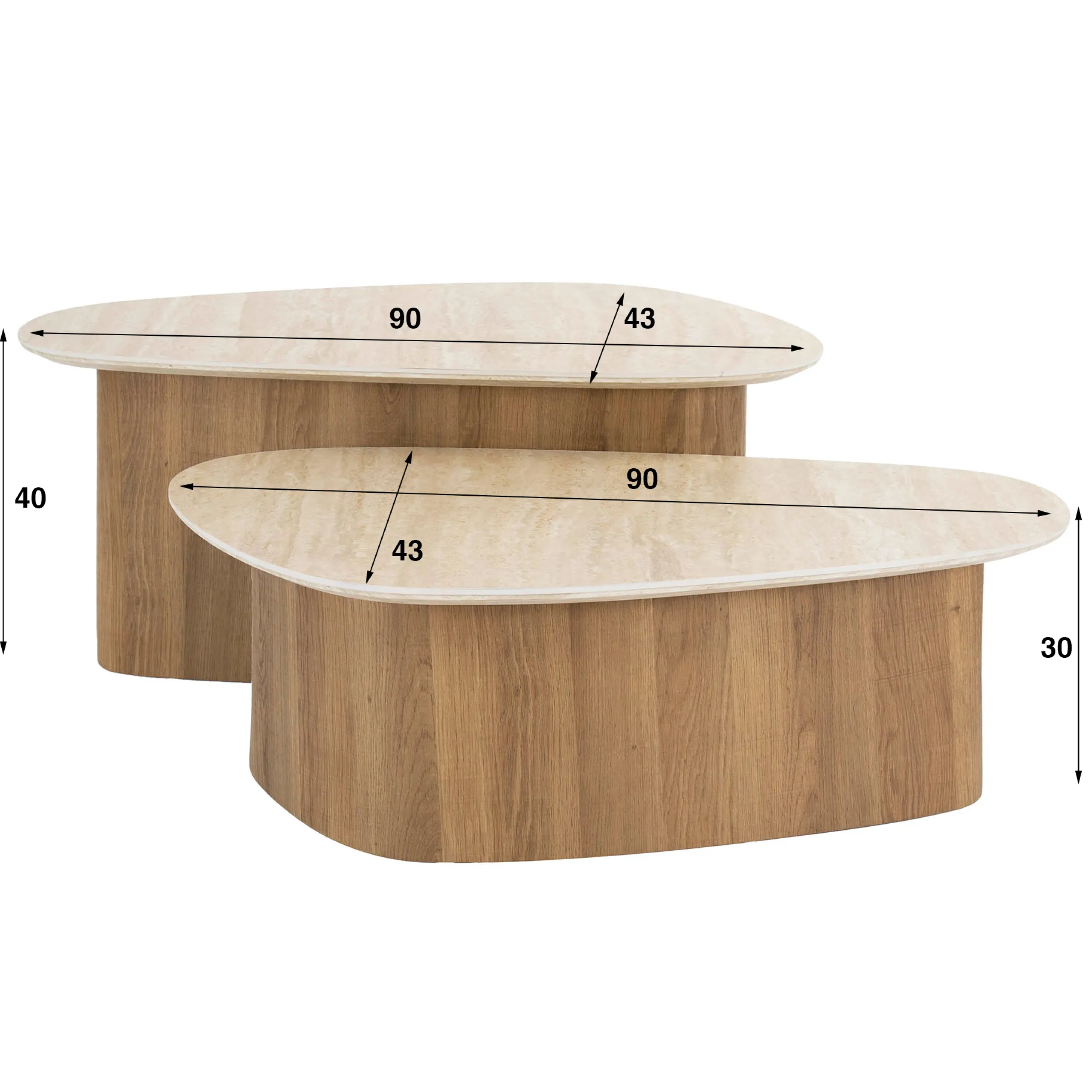 Retro Couchtisch Nierentische 2er Set Romano Travertin Keramik-Vintagehaus Online