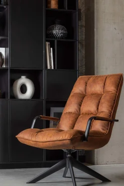 Retro Drehsessel Relaxsessel Jouke Leder Cognac Armlehne-WOOOD Hot