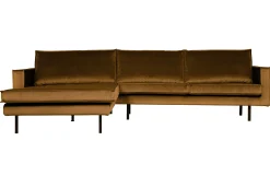 Retro Ecksofa Samt Rodeo 3-Sitzer Rechts oder Links 300/160 Honiggelb Links-BePureHome