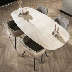 Retro Esstisch Arch 180 Travertin Keramik Metallbeine-Vintagehaus