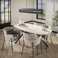 Retro Esstisch Arch 180 Travertin Keramik Metallbeine-Vintagehaus