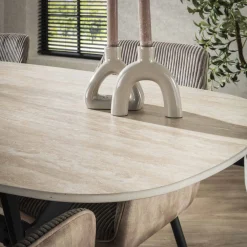 Retro Esstisch Arch 180 Travertin Keramik Metallbeine-Vintagehaus