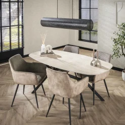 Retro Esstisch Arch 180 Travertin Keramik Metallbeine-Vintagehaus