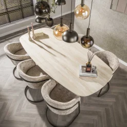 Retro Esstisch Centro 215 Travertin Keramik Eichenoptik-Vintagehaus Outlet