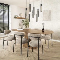 Retro Esstisch Mangoholz Wave 215 cm oval gerilltes konisches Bein-Vintagehaus Best