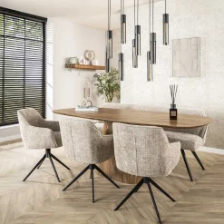 Retro Esstisch Mangoholz Wave 215 cm oval gerilltes konisches Bein-Vintagehaus Best