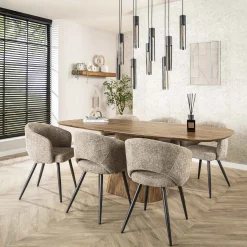 Retro Esstisch Mangoholz Wave 215 cm oval gerilltes konisches Bein-Vintagehaus Best