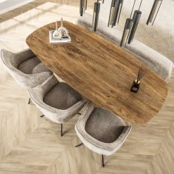 Retro Esstisch Mangoholz Wave 215 cm oval gerilltes konisches Bein-Vintagehaus Best