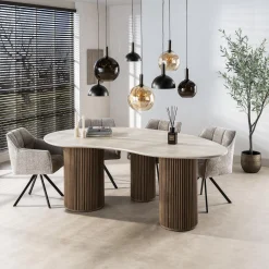 Retro Esstisch Romano 215 Travertin Keramik Nierenförmig-Vintagehaus Sale