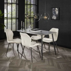 Retro Esstischstuhl Esszimmerstuhl Chevron Bouclé Weiß-Vintagehaus Discount