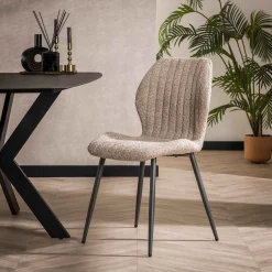 Retro Esstischstuhl Esszimmerstuhl Chevron Bouclé Sand-Vintagehaus Sale