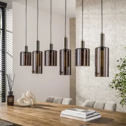 Retro Hängelampe Pendelleuchte Sepiora 6 flammig Glas Bronze-Vintagehaus Lampen Hot