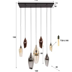 Retro Hängelampe Pendelleuchte 7 Cocoon Glas verschiedene Farben-Vintagehaus Lampen Clearance