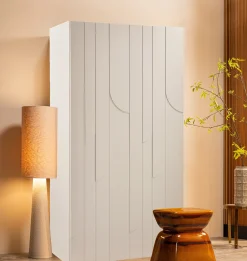 Retro Kleiderschrank Schlafzimmerschrank Rain in Beige mit zwei Böden und einer Kleiderstange-WOOOD Outlet