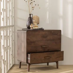 Retro Kommode Liya Mangoholz 3 Schubladen-WOOOD Hot