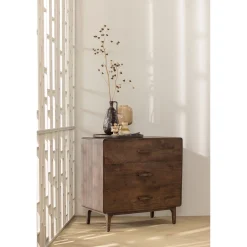 Retro Kommode Liya Mangoholz 3 Schubladen-WOOOD Hot