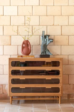 Retro Kommode Sideboard Caroun Bambus Rauchglas-DutchBone