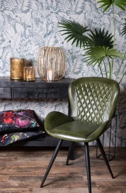 Retro Lederstuhl Esszimmerstuhl Green Rautensteppung Metall-Vintagehaus Hot