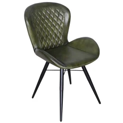 Retro Lederstuhl Esszimmerstuhl Green Rautensteppung Metall-Vintagehaus Hot