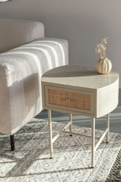 Retro Nachttisch Beistelltisch Amaya mit Rattangeflecht Beige-Vintagehaus Discount