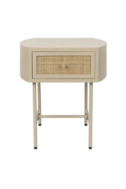 Retro Nachttisch Beistelltisch Amaya mit Rattangeflecht Beige-Vintagehaus Discount